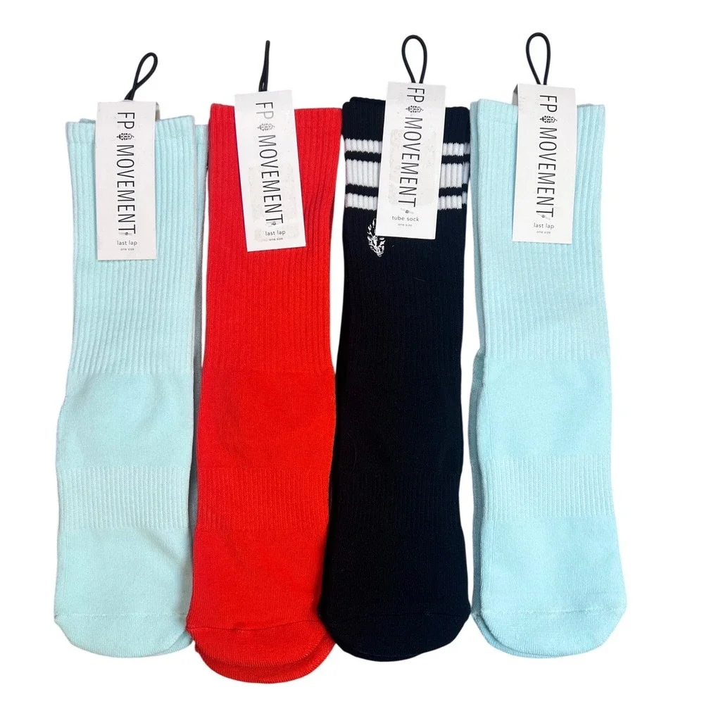 Free People FP Movement Lucky Honey Tube Socks Bundle 4 Pairs Mint Black Orange